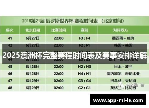 2025澳洲杯完整赛程时间表及赛事安排详解