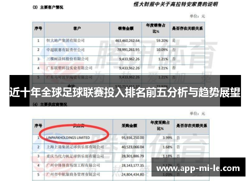 近十年全球足球联赛投入排名前五分析与趋势展望