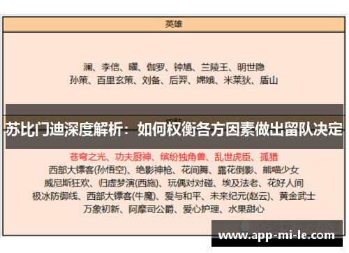 苏比门迪深度解析：如何权衡各方因素做出留队决定